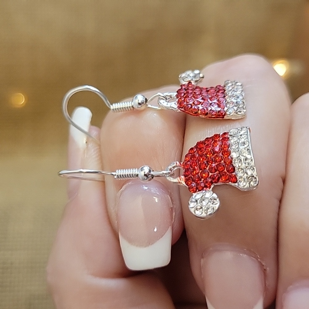 🔥LAST PAIR🔥 Santa Hat Sparkle Drop Earrings - Picture 3 of 6